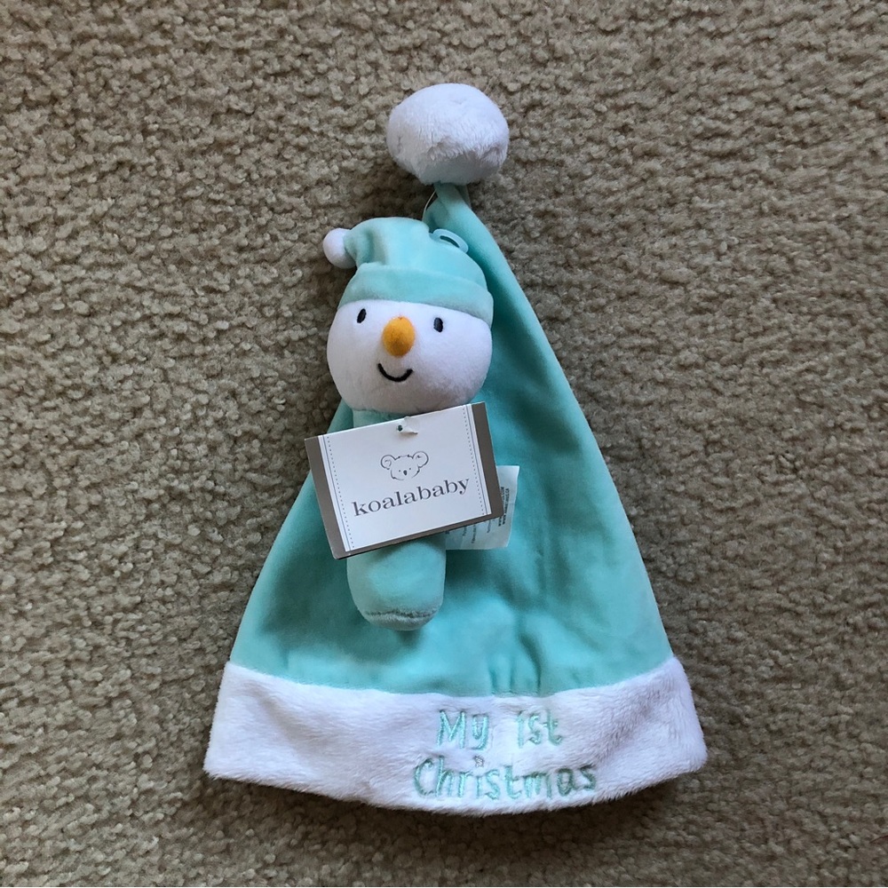 New Koala Baby Blue My 1st Christmas Hat with Snowman Rattle